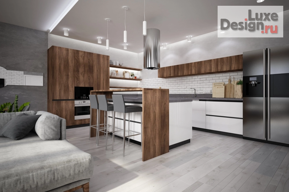 Дизайн интерьера загородного дома "Дизайн-проект гостинной-кухни" (фото 2)