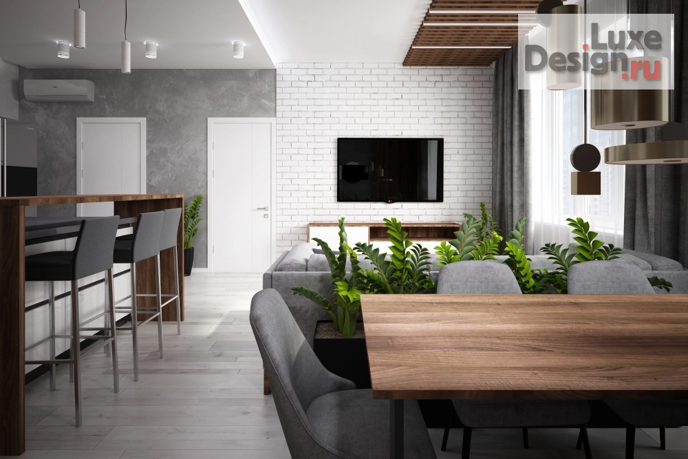 Дизайн интерьера загородного дома "Дизайн-проект гостинной-кухни" (фото 3)